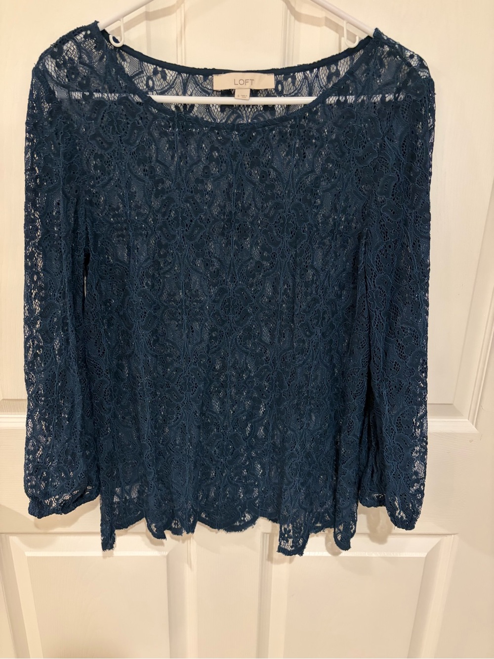 LOFT Dark Teal Floral Lace Top in size Small